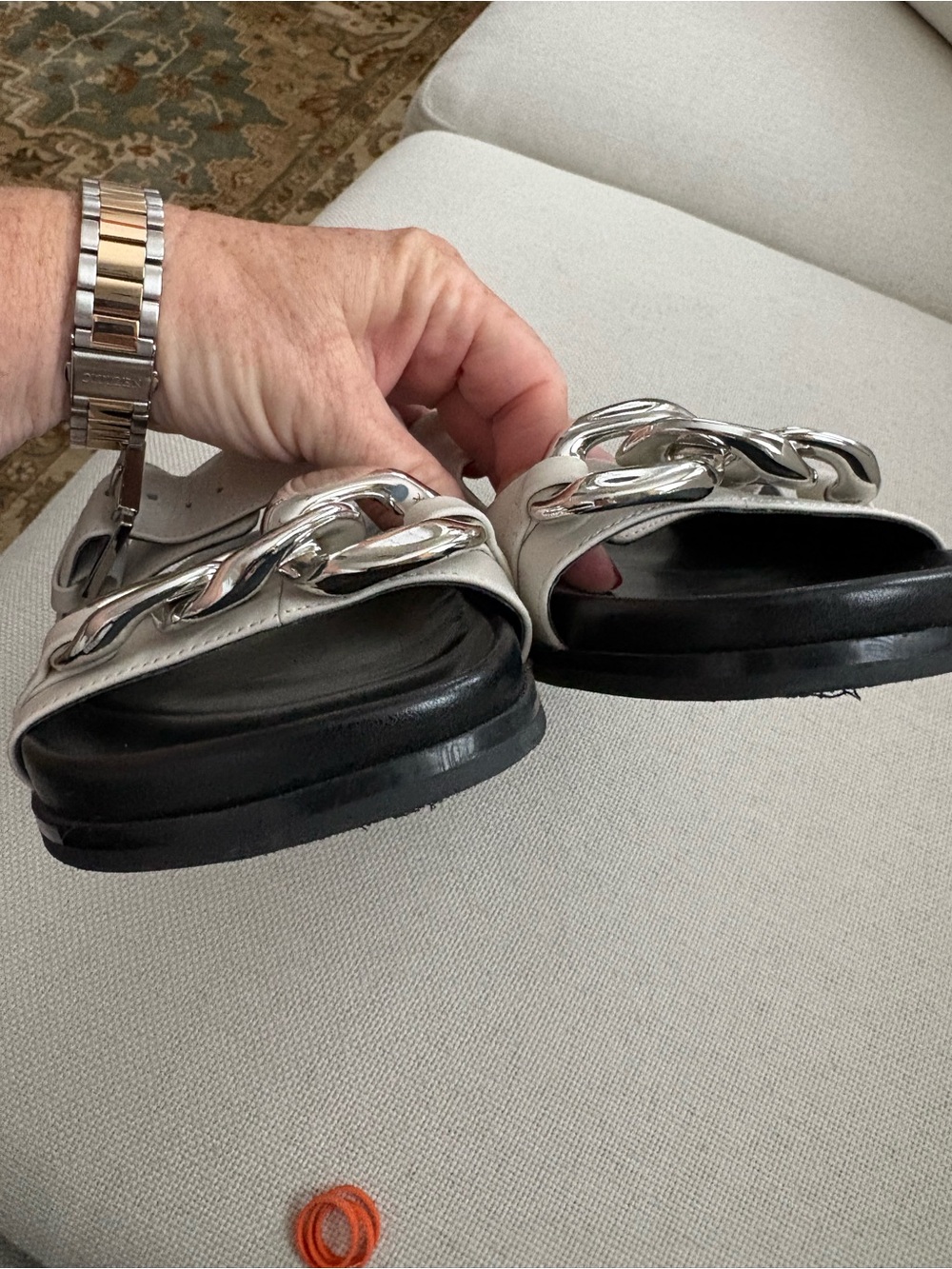 Marc Fisher LTD Fresno Women’s Chain Sandals Size 9 Chalk Gray Comfort Summer - Picture 9 of 11